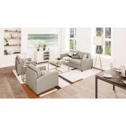 Blake 68 in. Beige Modern Polyester 2-Seat Sofa by HOMESTYLES -Deals HOMESTYLES Store beige homestyles sofas couches 2000 30 fb80 44 1000