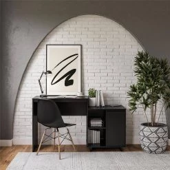 Ramblewood 53 in. Black Computer Desk with Attached Cabinet and Wireless Charging Port by Ameriwood Home -Deals HOMESTYLES Store black ameriwood home computer desks hd05570 31 1000