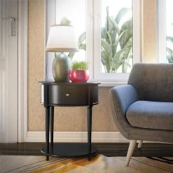 Abelia 21.6 in. Black Round End Table with Drawer and Shelf by Ameriwood Home 21 Abelia 21.6 in. Black Round End Table with Drawer and Shelf by Ameriwood Home -Deals HOMESTYLES Store black ameriwood home end side tables hd75245 31 1000