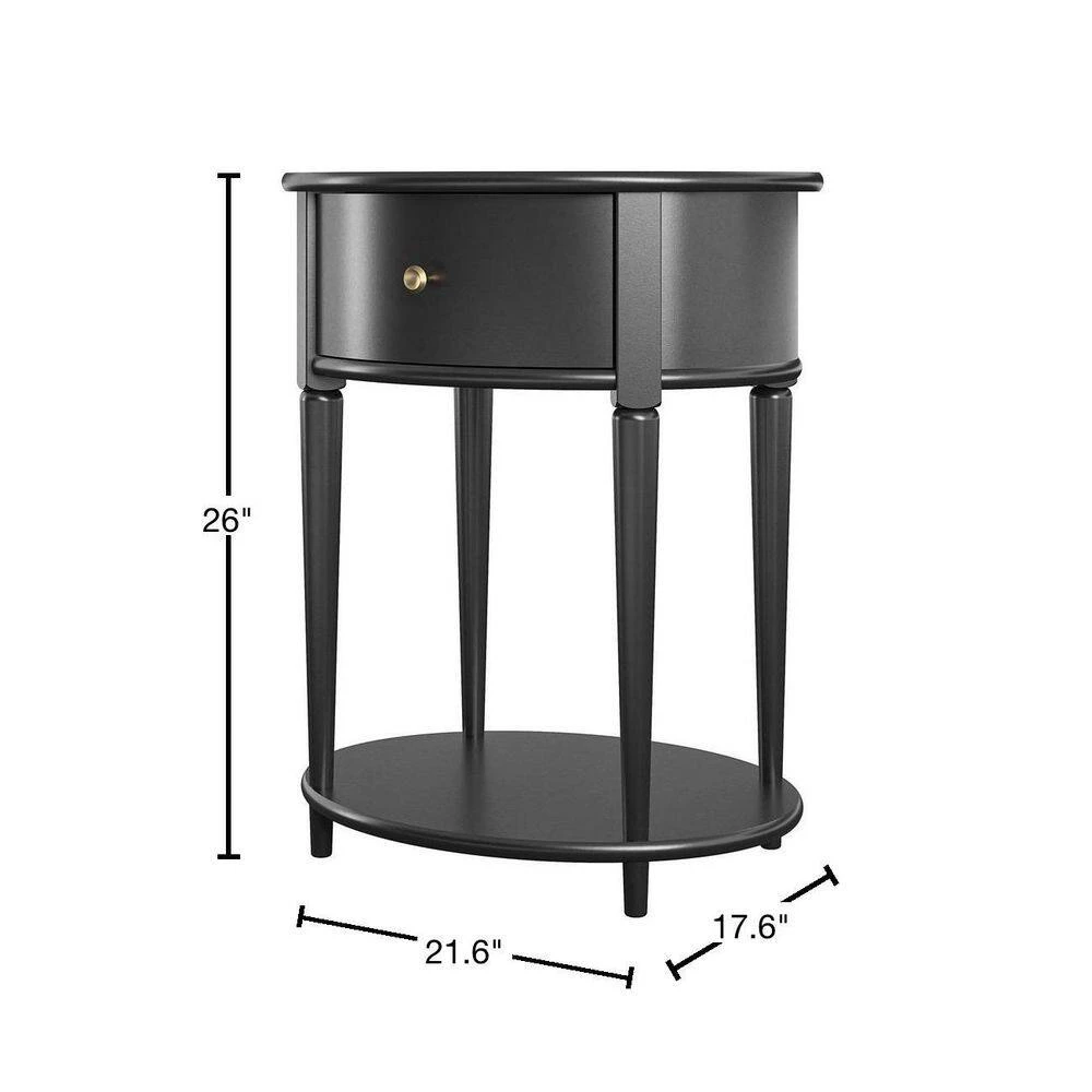 Abelia 21.6 in. Black Round End Table with Drawer and Shelf by Ameriwood Home 3 Abelia 21.6 in. Black Round End Table with Drawer and Shelf by Ameriwood Home - Image 3