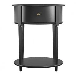 Abelia 21.6 in. Black Round End Table with Drawer and Shelf by Ameriwood Home