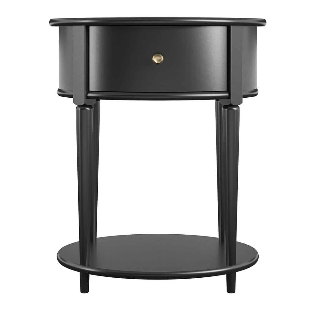 Abelia 21.6 in. Black Round End Table with Drawer and Shelf by Ameriwood Home 1 Abelia 21.6 in. Black Round End Table with Drawer and Shelf by Ameriwood Home