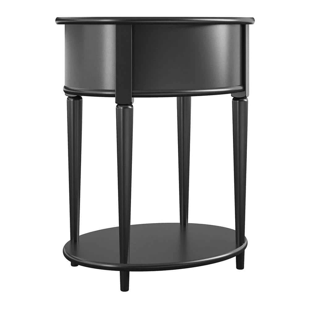Abelia 21.6 in. Black Round End Table with Drawer and Shelf by Ameriwood Home 4 Abelia 21.6 in. Black Round End Table with Drawer and Shelf by Ameriwood Home - Image 4