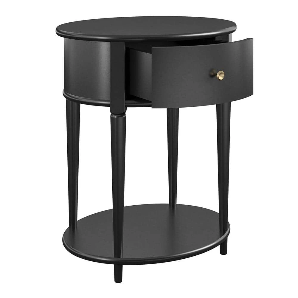 Abelia 21.6 in. Black Round End Table with Drawer and Shelf by Ameriwood Home 5 Abelia 21.6 in. Black Round End Table with Drawer and Shelf by Ameriwood Home - Image 5