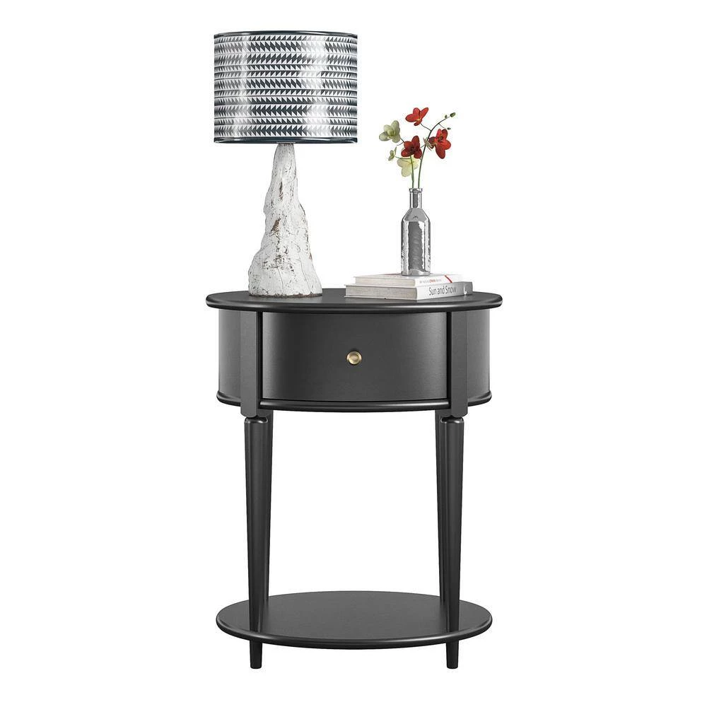 Abelia 21.6 in. Black Round End Table with Drawer and Shelf by Ameriwood Home 6 Abelia 21.6 in. Black Round End Table with Drawer and Shelf by Ameriwood Home - Image 6
