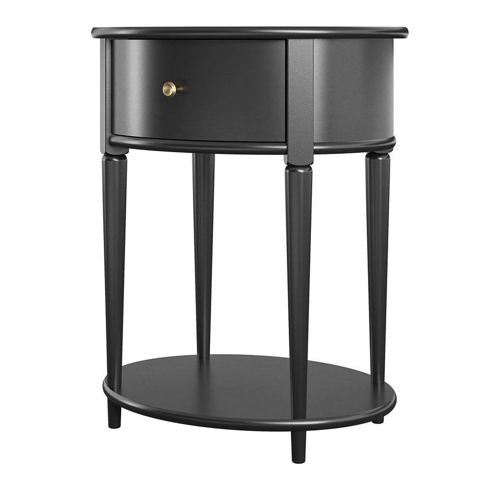 Abelia 21.6 in. Black Round End Table with Drawer and Shelf by Ameriwood Home 2 Abelia 21.6 in. Black Round End Table with Drawer and Shelf by Ameriwood Home - Image 2