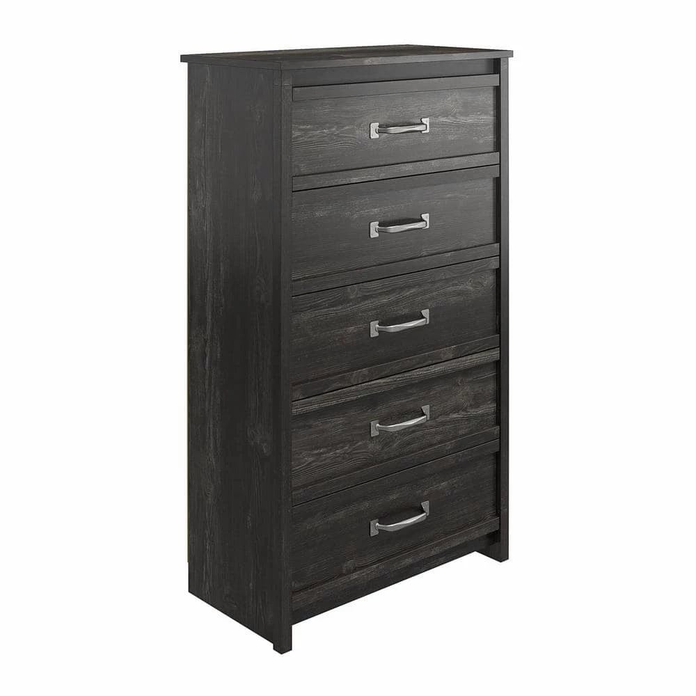 DeWitt 5-Drawer Black Oak Chest of-Drawers (54.34 in. H x 30.91 in. W x 16.54 in. D) by Ameriwood Home 3 DeWitt 5-Drawer Black Oak Chest of-Drawers (54.34 in. H x 30.91 in. W x 16.54 in. D) by Ameriwood Home - Image 3