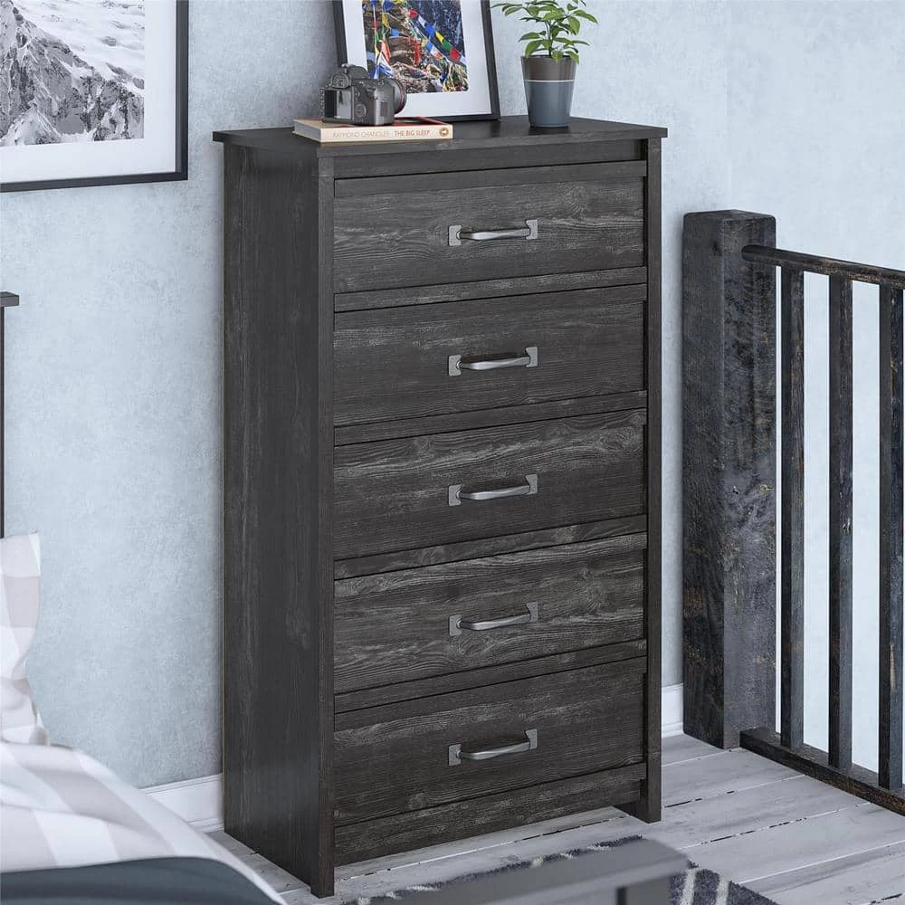 DeWitt 5-Drawer Black Oak Chest of-Drawers (54.34 in. H x 30.91 in. W x 16.54 in. D) by Ameriwood Home 6 DeWitt 5-Drawer Black Oak Chest of-Drawers (54.34 in. H x 30.91 in. W x 16.54 in. D) by Ameriwood Home - Image 6