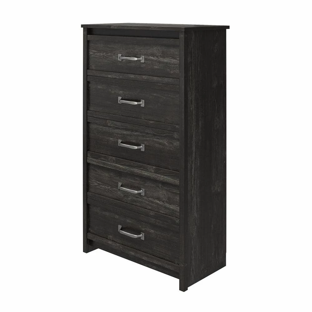 DeWitt 5-Drawer Black Oak Chest of-Drawers (54.34 in. H x 30.91 in. W x 16.54 in. D) by Ameriwood Home 2 DeWitt 5-Drawer Black Oak Chest of-Drawers (54.34 in. H x 30.91 in. W x 16.54 in. D) by Ameriwood Home - Image 2