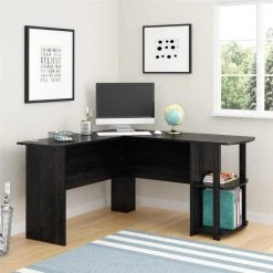 52 in. L-Shaped Black Oak Computer Desk with Shelf by Ameriwood Home -Deals HOMESTYLES Store black oak ameriwood home computer desks hd01817 40 1000