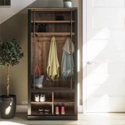 Hutton Black and Walnut Entryway Hall Tree With Bench and Storage Cubbies by Ameriwood Home -Deals HOMESTYLES Store black oak ameriwood home hall trees hd49162 31 1000