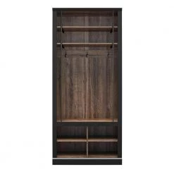 Hutton Black and Walnut Entryway Hall Tree With Bench and Storage Cubbies by Ameriwood Home