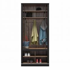 Hutton Black and Walnut Entryway Hall Tree With Bench and Storage Cubbies by Ameriwood Home -Deals HOMESTYLES Store black oak ameriwood home hall trees hd49162 c3 1000