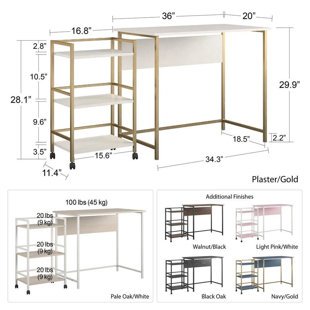 Bernay 36 in. Black Oak Desk with Rolling Cart Bundle by Ameriwood Home 7 Bernay 36 in. Black Oak Desk with Rolling Cart Bundle by Ameriwood Home - Image 7