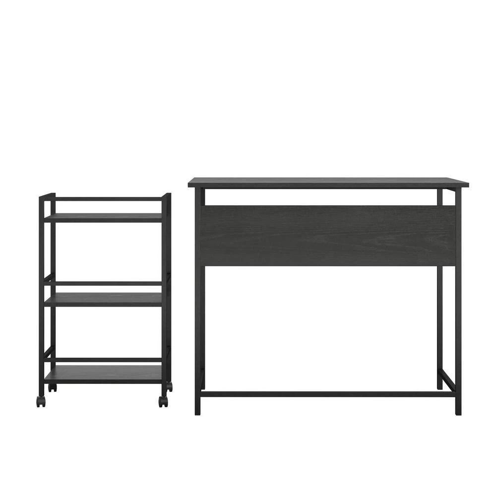 Bernay 36 in. Black Oak Desk with Rolling Cart Bundle by Ameriwood Home 4 Bernay 36 in. Black Oak Desk with Rolling Cart Bundle by Ameriwood Home - Image 4