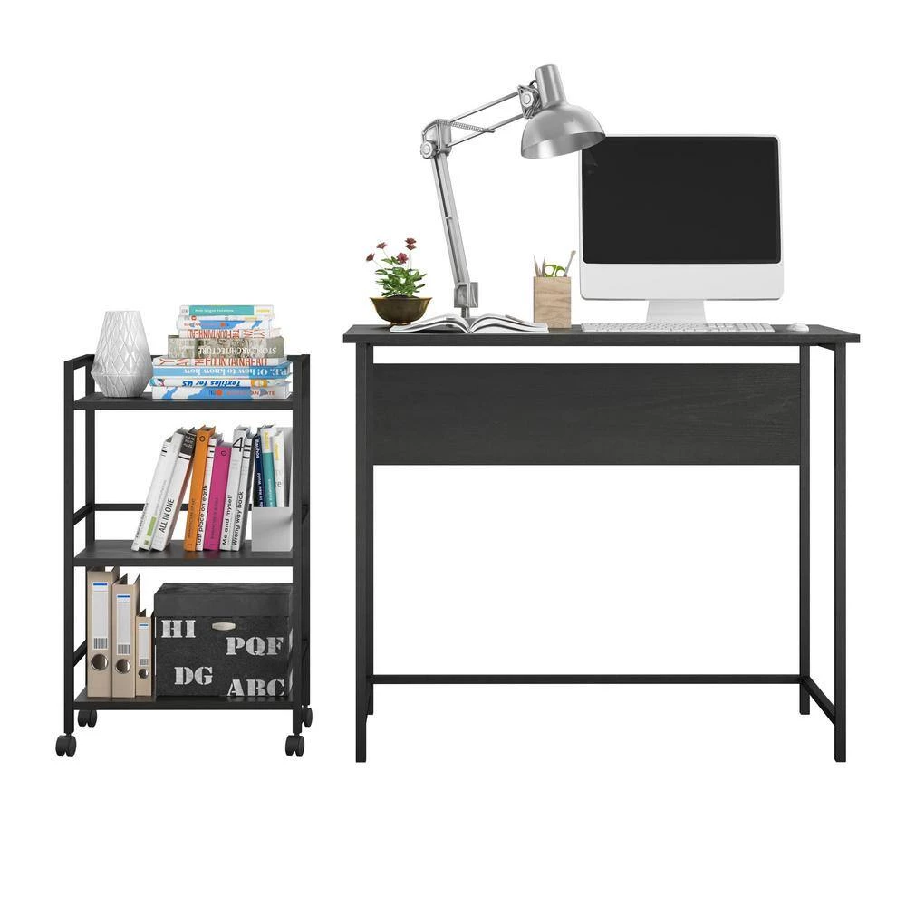 Bernay 36 in. Black Oak Desk with Rolling Cart Bundle by Ameriwood Home 6 Bernay 36 in. Black Oak Desk with Rolling Cart Bundle by Ameriwood Home - Image 6