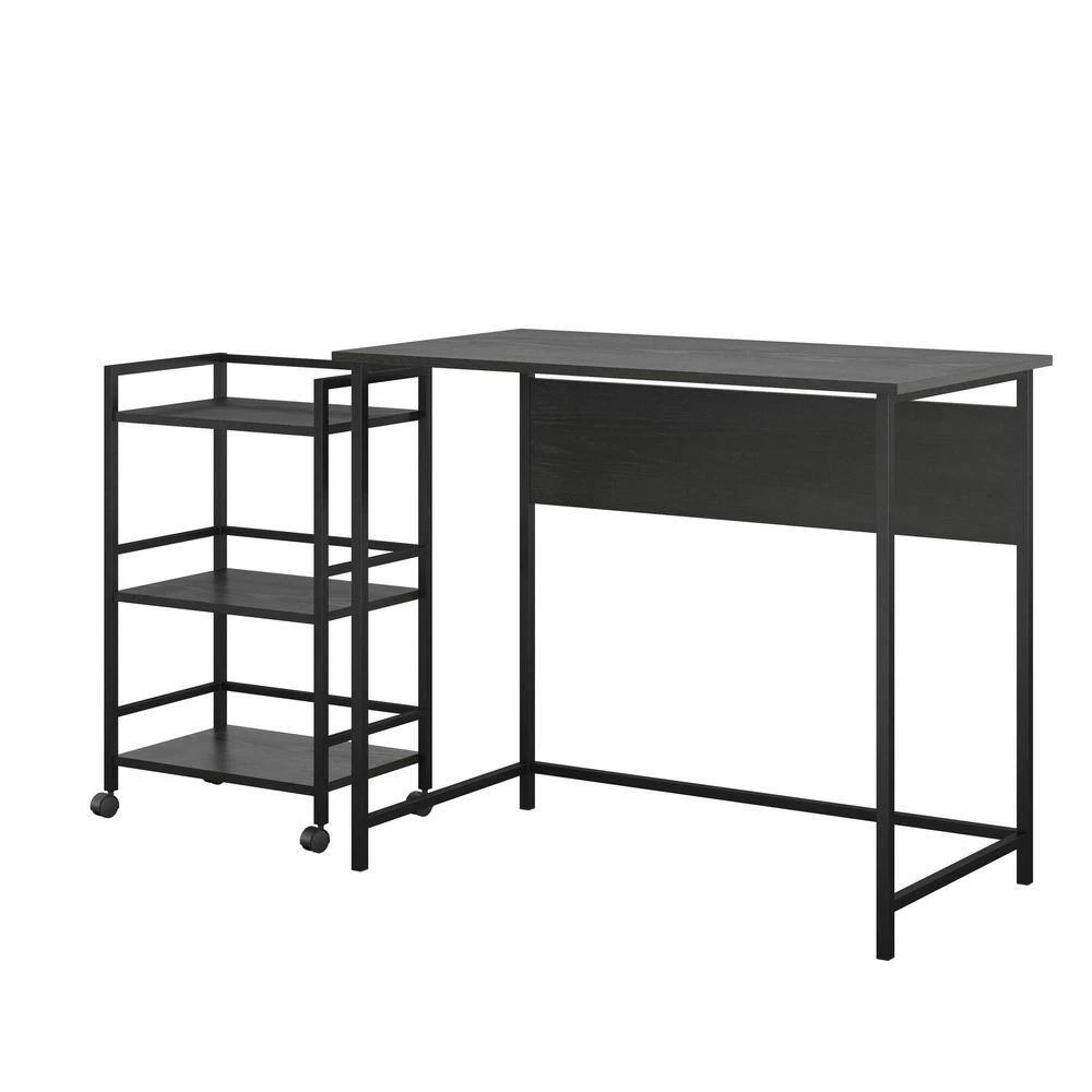 Bernay 36 in. Black Oak Desk with Rolling Cart Bundle by Ameriwood Home 2 Bernay 36 in. Black Oak Desk with Rolling Cart Bundle by Ameriwood Home - Image 2
