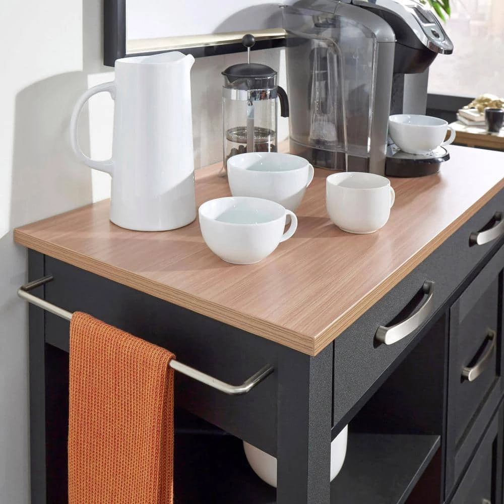 Belfast Black Kitchen Cart with Natural Wood Top by HOMESTYLES 5 Belfast Black Kitchen Cart with Natural Wood Top by HOMESTYLES - Image 5