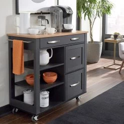 Belfast Black Kitchen Cart with Natural Wood Top by HOMESTYLES 17 Belfast Black Kitchen Cart with Natural Wood Top by HOMESTYLES -Deals HOMESTYLES Store black with natural wood top homestyles kitchen carts 4421 95 31 1000