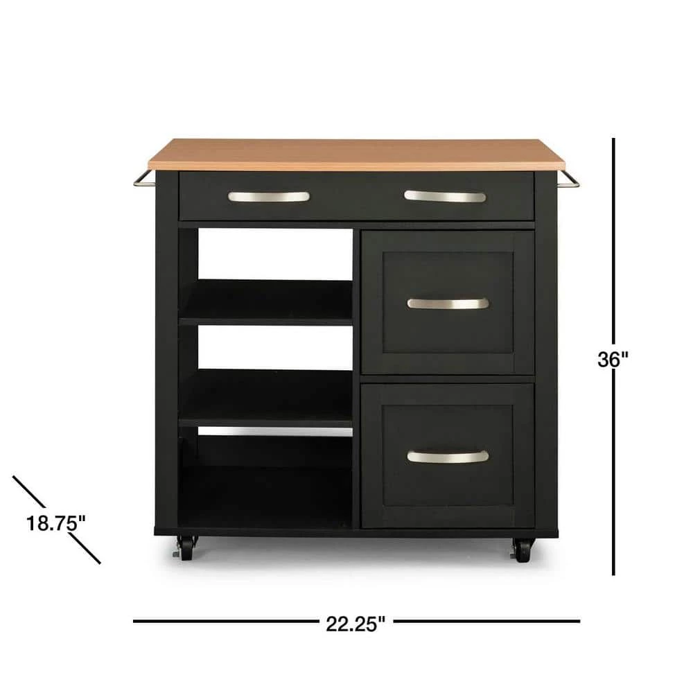 Belfast Black Kitchen Cart with Natural Wood Top by HOMESTYLES 2 Belfast Black Kitchen Cart with Natural Wood Top by HOMESTYLES - Image 2