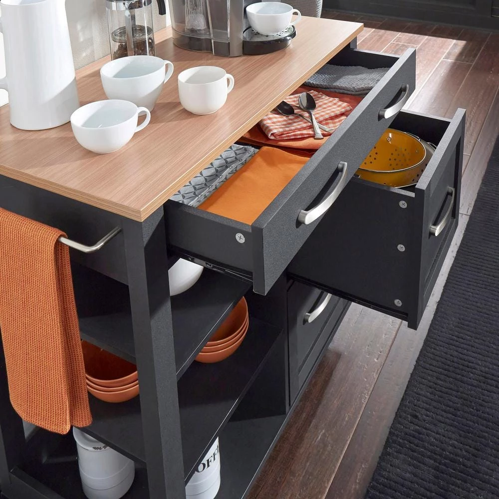 Belfast Black Kitchen Cart with Natural Wood Top by HOMESTYLES 4 Belfast Black Kitchen Cart with Natural Wood Top by HOMESTYLES - Image 4