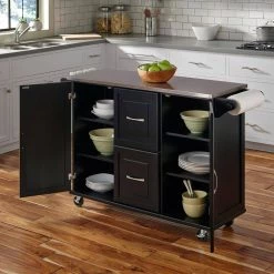 Dolly Madison Black Kitchen Cart with Stainless Top by HOMESTYLES -Deals HOMESTYLES Store black with stainless top homestyles kitchen carts 4515 95 c3 1000