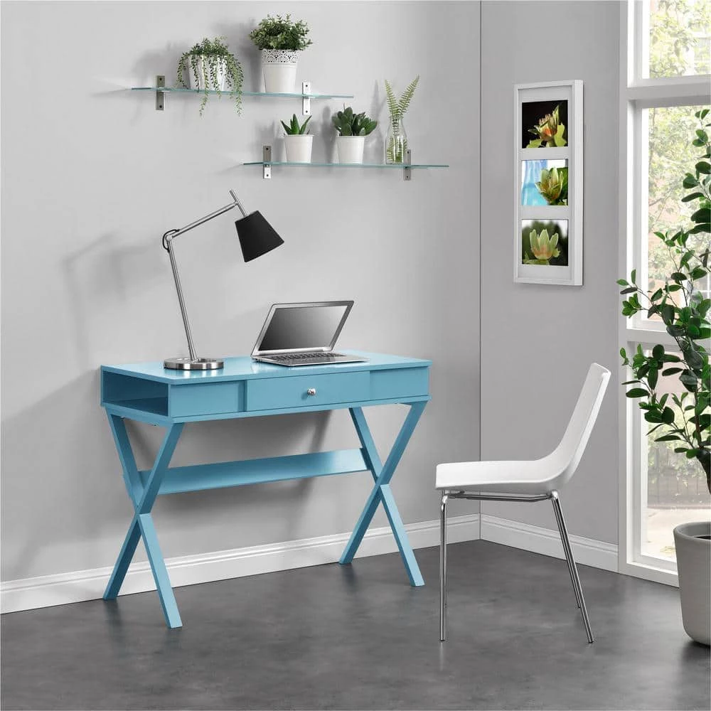 39 in. Rectangular Blue 1 Drawer Writing Desk with Storage by Ameriwood Home 5 39 in. Rectangular Blue 1 Drawer Writing Desk with Storage by Ameriwood Home - Image 5