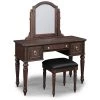 Southport Brown Vanity 54 in. H x 44 in. W x 18 in. D and Bench 18.75 in. H x 17 in. W x 14.75 in. D by HOMESTYLES