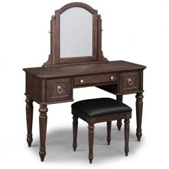 Southport Brown Vanity 54 in. H x 44 in. W x 18 in. D and Bench 18.75 in. H x 17 in. W x 14.75 in. D by HOMESTYLES