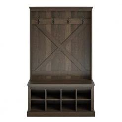 Bayshore Heights Brown Oak Entryway Bench with Hall Tree by Ameriwood Home