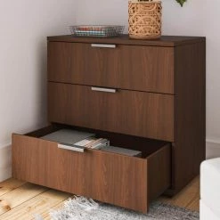 Merge 3-Drawer Brown Walnut Chest of Drawers (31.5 in W x 30.75 in H) by HOMESTYLES -Deals HOMESTYLES Store brown walnut homestyles chest of drawers 5450 41 77 1000