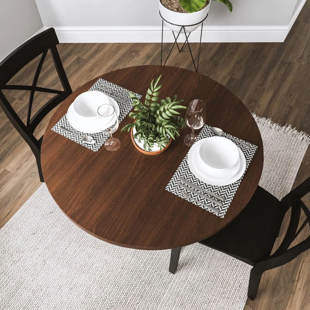 Merge 42 in. Brown Wood Walnut Round Dining Table by HOMESTYLES 4 Merge 42 in. Brown Wood Walnut Round Dining Table by HOMESTYLES - Image 4