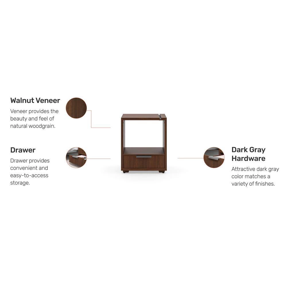 Merge 1-Drawer Brown Walnut Nightstand 22 x 18 x 14 by HOMESTYLES 8 Merge 1-Drawer Brown Walnut Nightstand 22 x 18 x 14 by HOMESTYLES - Image 8