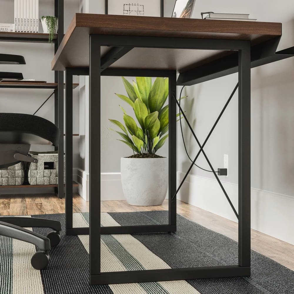 Merge 42 in. Brown Walnut Writing Desk with Storage Pedestal by HOMESTYLES 8 Merge 42 in. Brown Walnut Writing Desk with Storage Pedestal by HOMESTYLES - Image 8