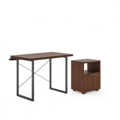 Merge 42 in. Brown Walnut Writing Desk with Storage Pedestal by HOMESTYLES