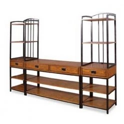 Modern Craftsman 94 in. Distressed Oak Entertainment Center with 2-Drawers by HOMESTYLES