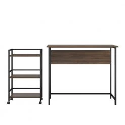 Bernay 36 in. Walnut Desk with Rolling Cart Bundle by Ameriwood Home