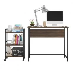 Bernay 36 in. Walnut Desk with Rolling Cart Bundle by Ameriwood Home -Deals HOMESTYLES Store florence walnut ameriwood home writing desks hd60856 c3 1000