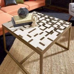 Geometric II 38 in. Gold/Cream Medium Square Tile Coffee Table by HOMESTYLES -Deals HOMESTYLES Store gold and cream homestyles coffee tables 8101 21 1f 1000