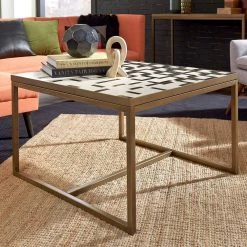 Geometric II 38 in. Gold/Cream Medium Square Tile Coffee Table by HOMESTYLES -Deals HOMESTYLES Store gold and cream homestyles coffee tables 8101 21 31 1000
