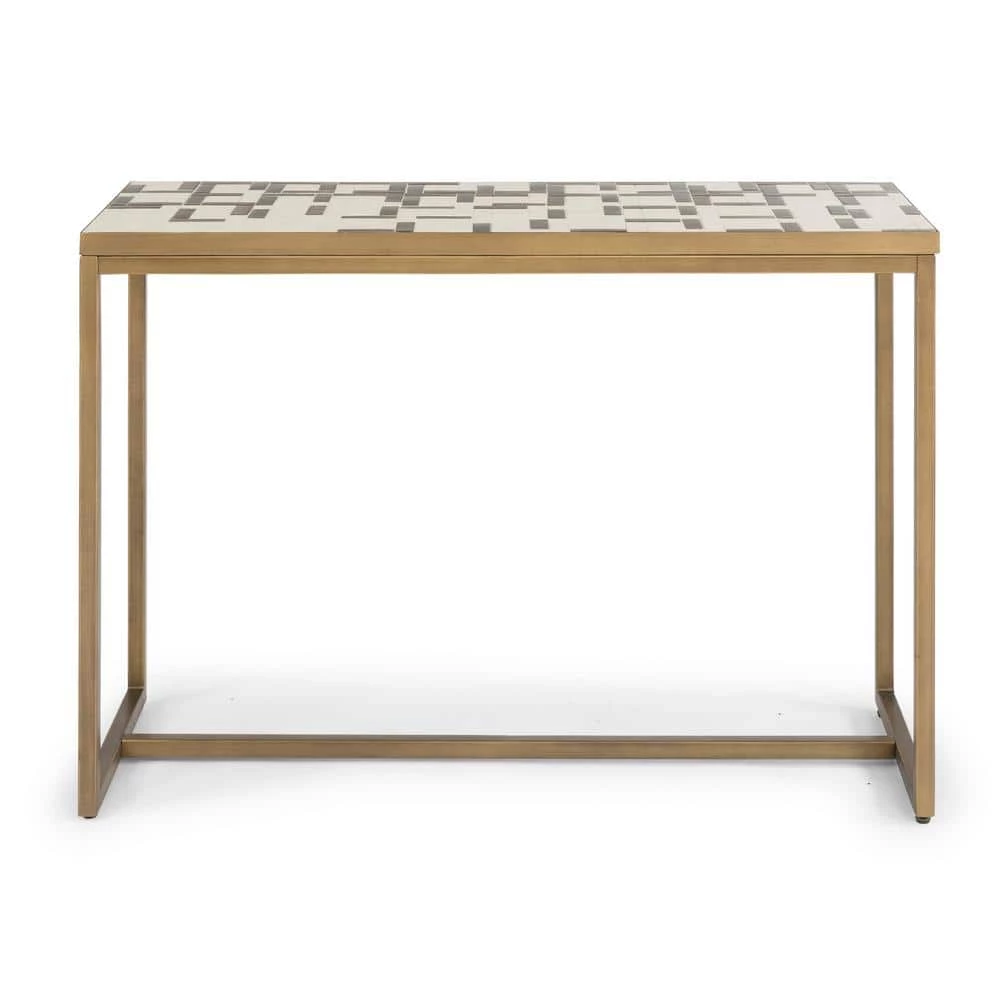 Geometric II 44 in. Gold/Cream Standard Rectangle Tile Console Table by HOMESTYLES 1 Geometric II 44 in. Gold/Cream Standard Rectangle Tile Console Table by HOMESTYLES