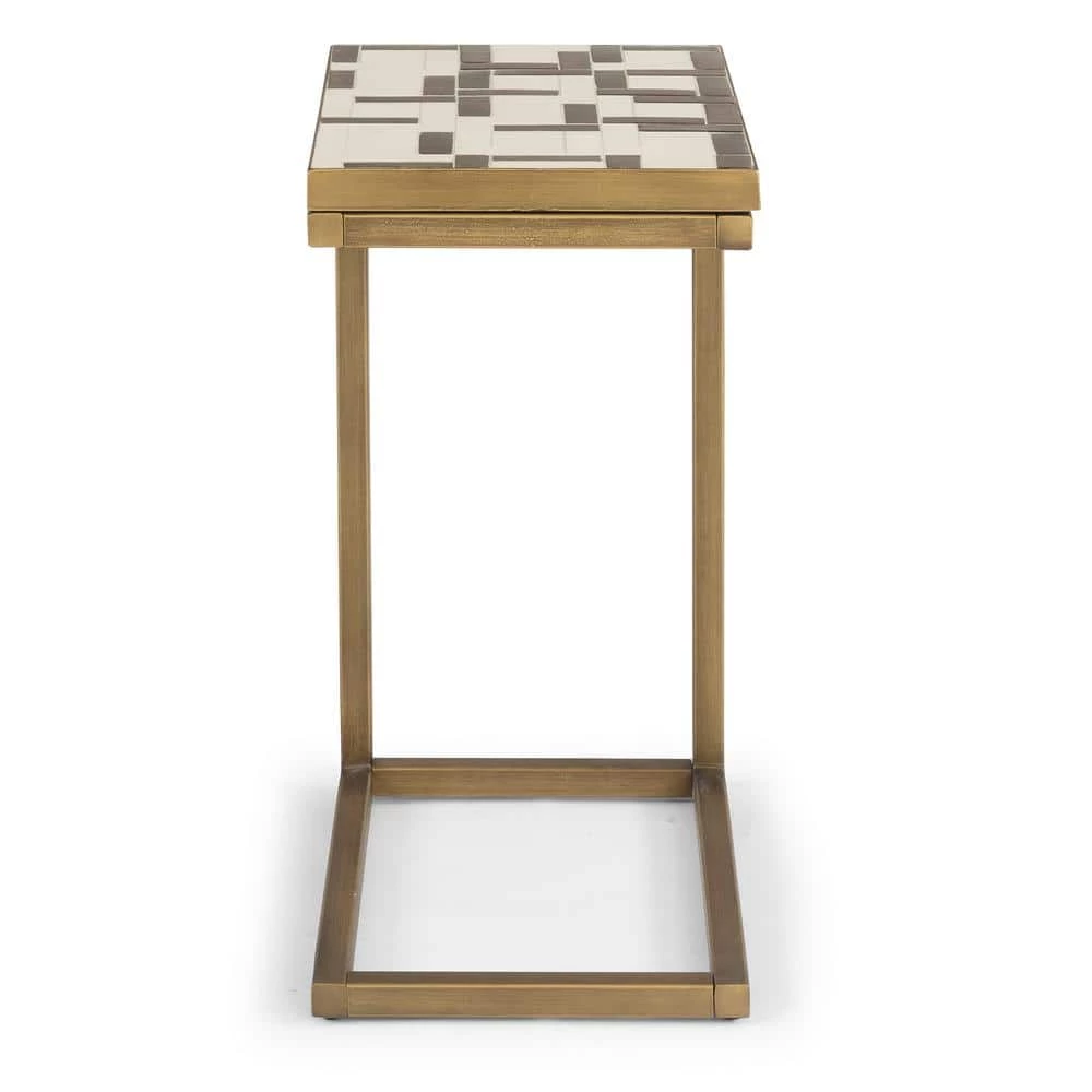 Geometric II Mosaic Tile Gold and Cream Pull-Up Table by HOMESTYLES 3 Geometric II Mosaic Tile Gold and Cream Pull-Up Table by HOMESTYLES - Image 3