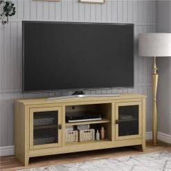 Luca 60 in. Golden Oak Particle Board TV Stand Fits TVs Up to 65 in. with Cable Management by Ameriwood Home -Deals HOMESTYLES Store golden oak ameriwood home tv stands hd48516 4f 1000