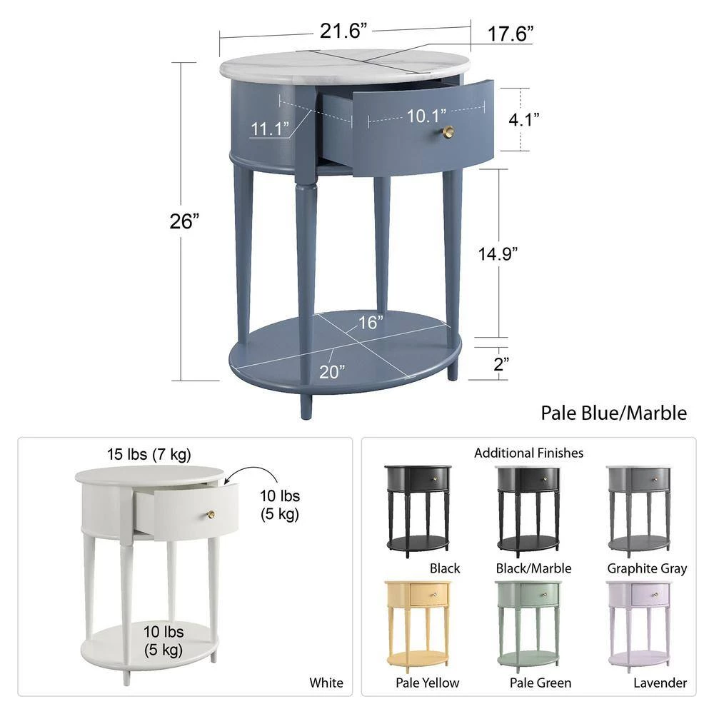Abelia 21.6 in. Graphite Gray with Faux Marble Top Round End Table with Drawer and Shelf by Ameriwood Home 8 Abelia 21.6 in. Graphite Gray with Faux Marble Top Round End Table with Drawer and Shelf by Ameriwood Home - Image 8