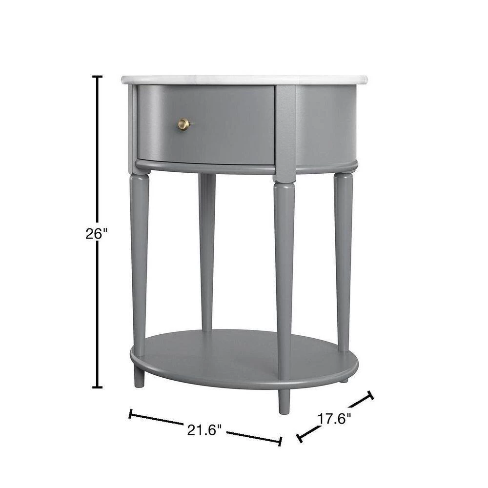 Abelia 21.6 in. Graphite Gray with Faux Marble Top Round End Table with Drawer and Shelf by Ameriwood Home 3 Abelia 21.6 in. Graphite Gray with Faux Marble Top Round End Table with Drawer and Shelf by Ameriwood Home - Image 3