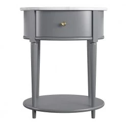 Abelia 21.6 in. Graphite Gray with Faux Marble Top Round End Table with Drawer and Shelf by Ameriwood Home