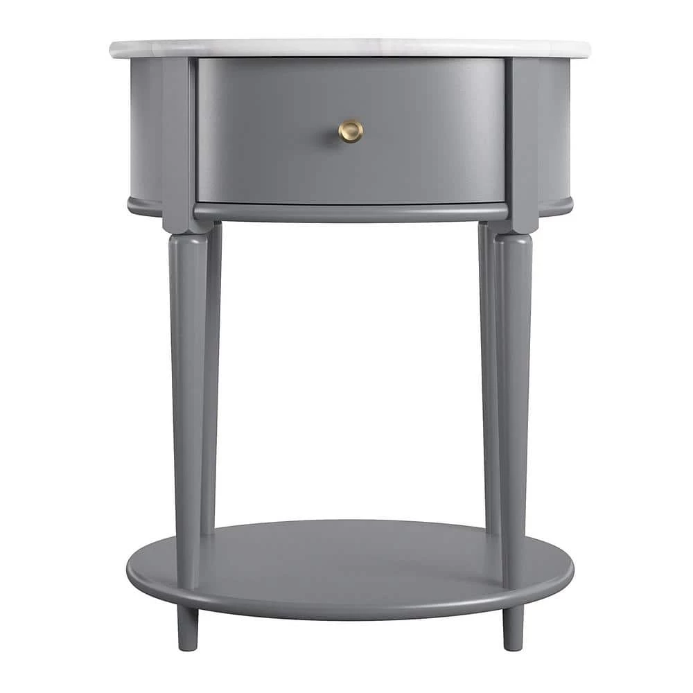 Abelia 21.6 in. Graphite Gray with Faux Marble Top Round End Table with Drawer and Shelf by Ameriwood Home 1 Abelia 21.6 in. Graphite Gray with Faux Marble Top Round End Table with Drawer and Shelf by Ameriwood Home