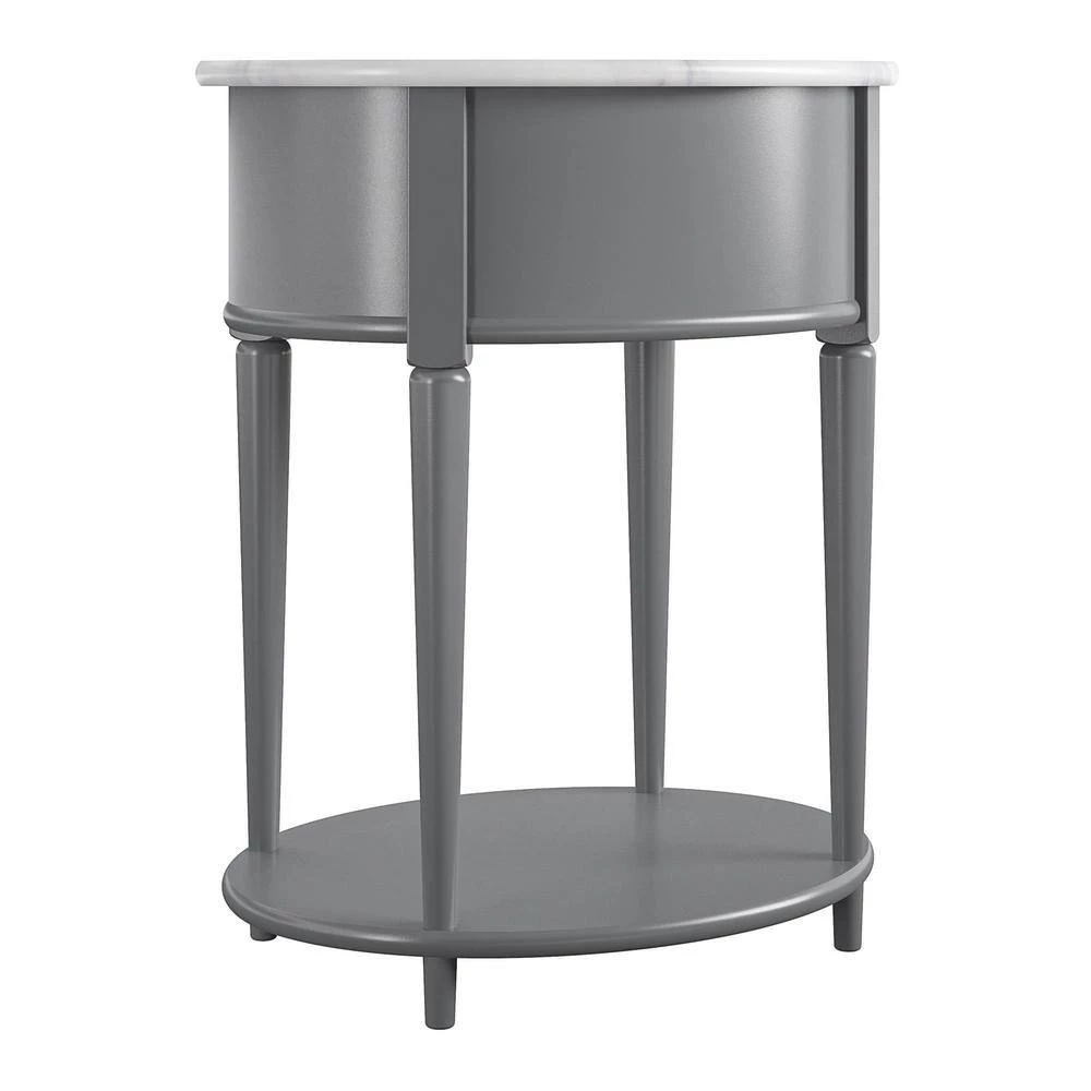 Abelia 21.6 in. Graphite Gray with Faux Marble Top Round End Table with Drawer and Shelf by Ameriwood Home 4 Abelia 21.6 in. Graphite Gray with Faux Marble Top Round End Table with Drawer and Shelf by Ameriwood Home - Image 4