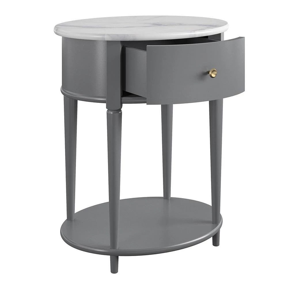 Abelia 21.6 in. Graphite Gray with Faux Marble Top Round End Table with Drawer and Shelf by Ameriwood Home 5 Abelia 21.6 in. Graphite Gray with Faux Marble Top Round End Table with Drawer and Shelf by Ameriwood Home - Image 5