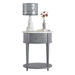 Abelia 21.6 in. Graphite Gray with Faux Marble Top Round End Table with Drawer and Shelf by Ameriwood Home 16 Abelia 21.6 in. Graphite Gray with Faux Marble Top Round End Table with Drawer and Shelf by Ameriwood Home -Deals HOMESTYLES Store graphite ameriwood home end side tables hd05618 c3 1000